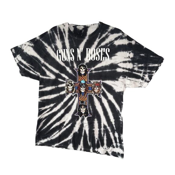 Guns N Roses Vintage Style Tie Dye Appetite for Destruction TShirt L Black White - Picture 13 of 14